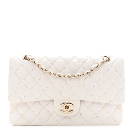 Caviar Quilted Medium Double Flap White | FASHIONPHILE (US)