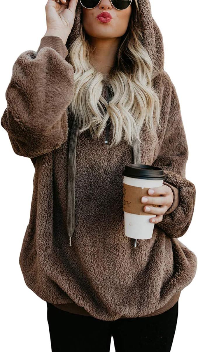 Zando Womens Fuzzy Hoodies for Women Cute Comfy Hoodie Women's Quarter Zip Pullover Sweaters Over... | Amazon (US)