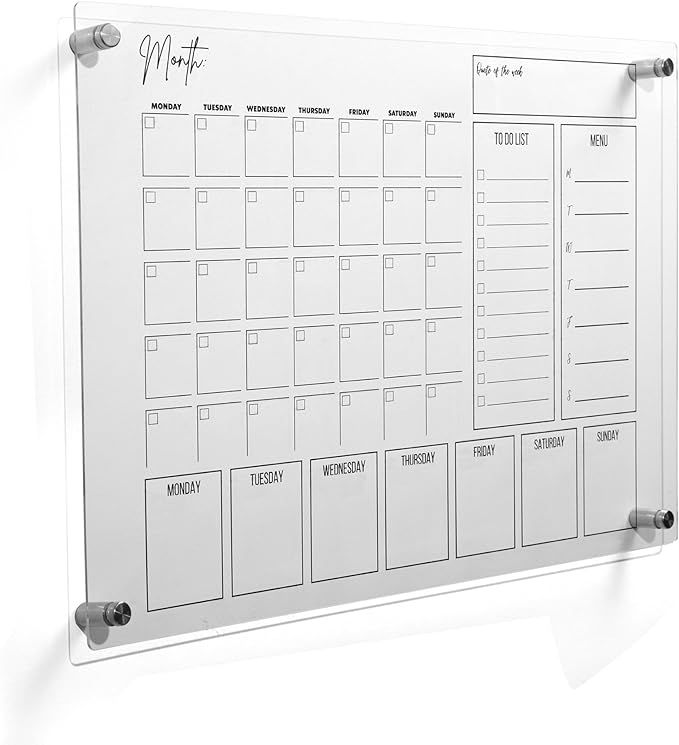 VibeStock Premium Acrylic Calendar for Wall - Large 24''x16'' Dry Erase Board for Wall - Wall cal... | Amazon (US)