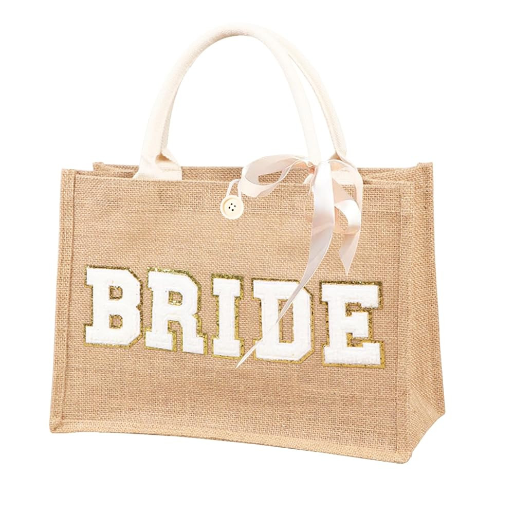Bride Tote Bag Bachelorette Party Bride to be Gift Bag Jute Boho Wedding Bridal Shower Bride Beac... | Amazon (US)