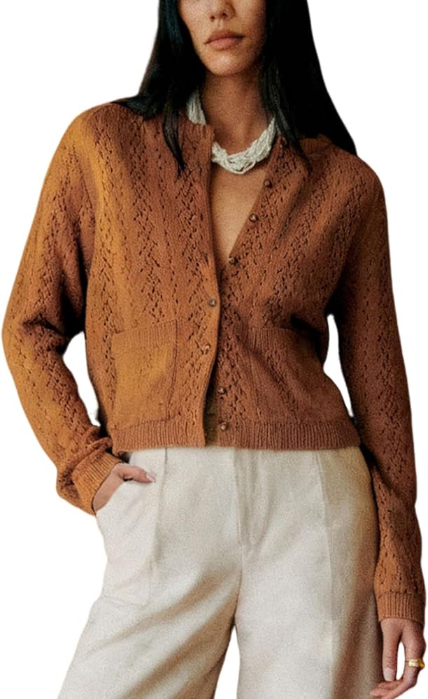 SKIKYAN Women's Fall Cardigan Sweaters Knit Button Down Long Sleeve Casual Knit Outerwear | Amazon (US)
