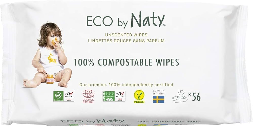 Eco by Naty Unscented Baby Wipes - 100% Compostable and Plant-Based Wipes, Good for Babies and Ne... | Amazon (US)