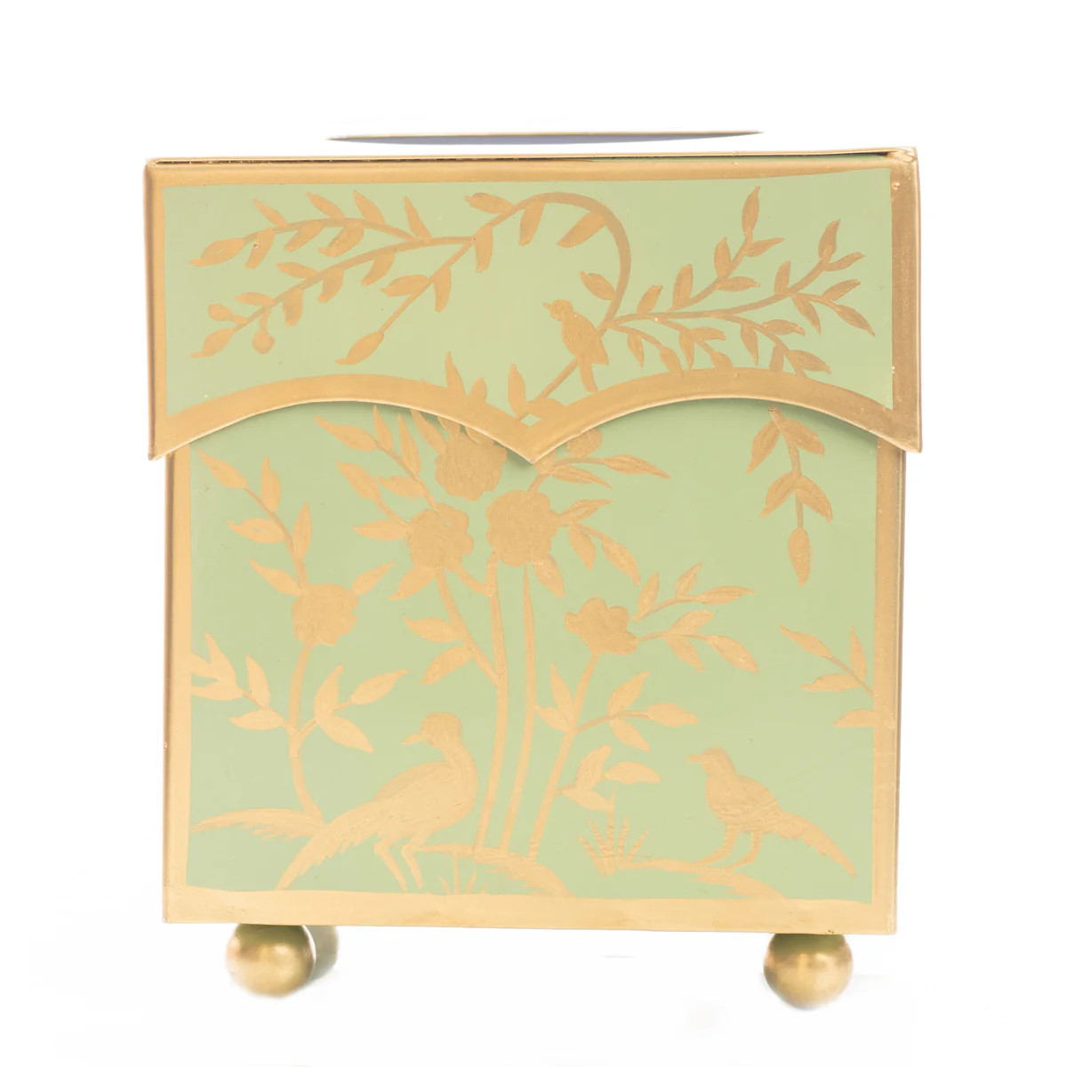 Spring Green & Gold Chinoiserie Tissue Holder | The Well Appointed House, LLC