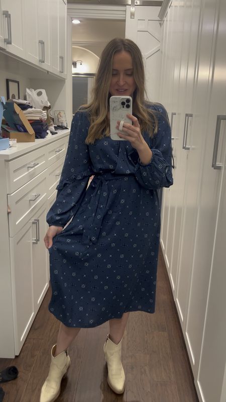 I wore this dress to family photos this evening. Very comfortable and true to size. Cute ruffle detail on the sleeve and a snap closure at the neck. Only $35!

My boots are the Daisy from Tecovas. 100% my most worn shoe!



#LTKstyletip #LTKSeasonal