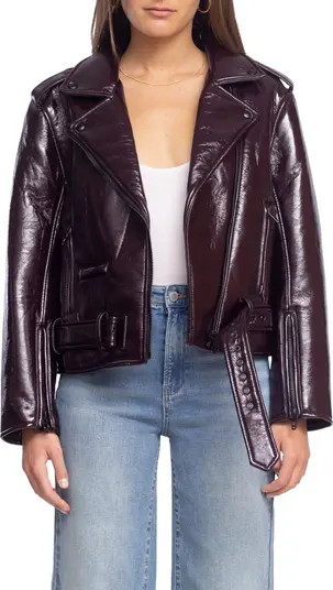 Shiny Crinkle Faux Leather Moto Jacket | Nordstrom