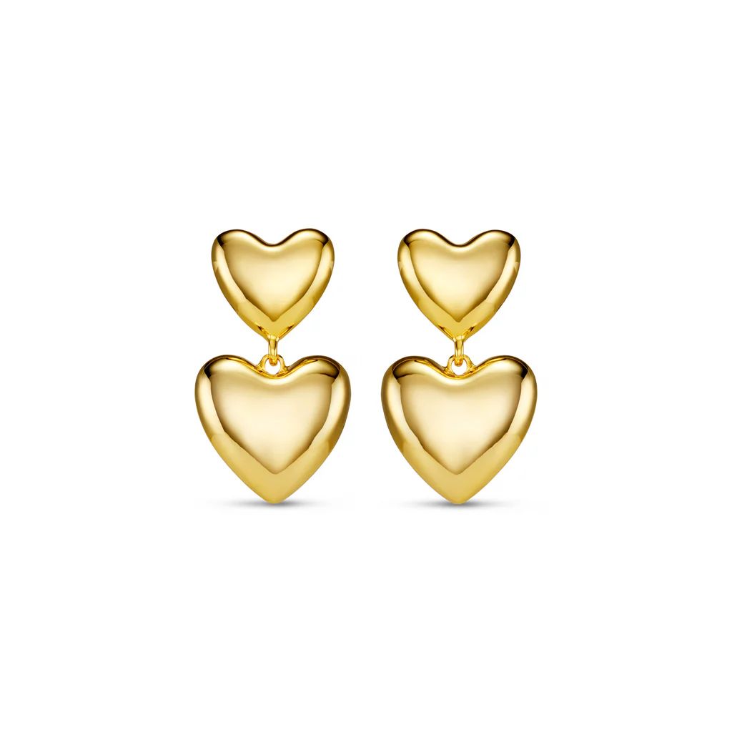 Statement Voluminous Heart Drop Earrings - Gold | Orelia