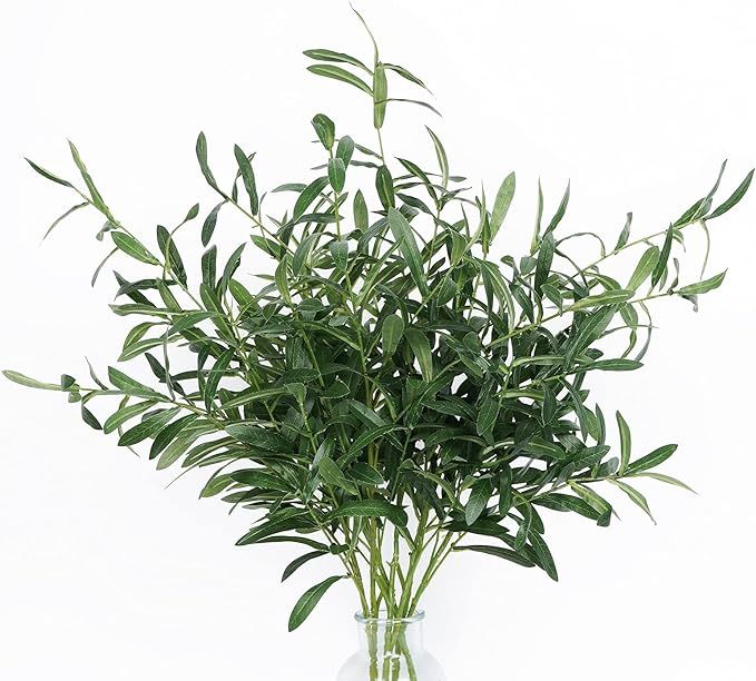 4 Pcs 43.3" Artificial Olive Branches Long Stems Silk Greenery Leaves Tall Fake Plant Greenery Br... | Amazon (US)