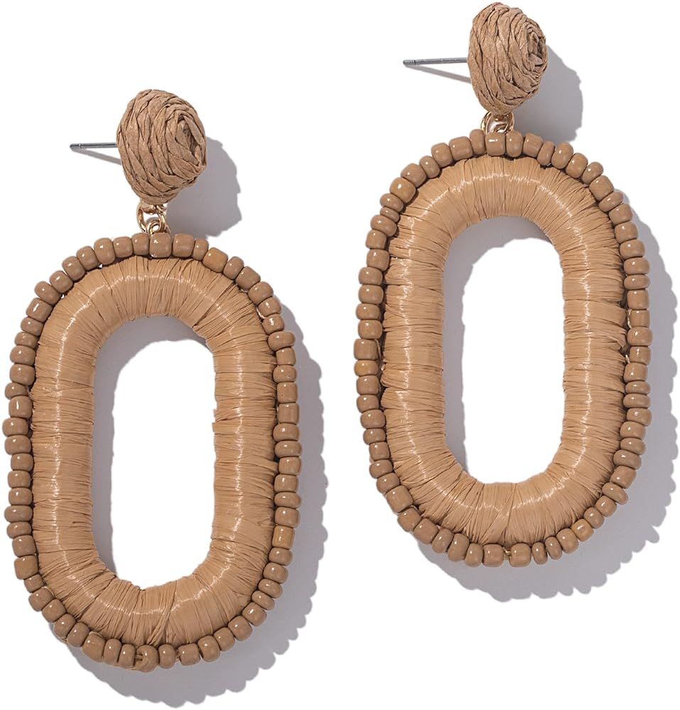 Amazon.com: Beaded Raffia Earrings Statement Boho Earrings Cute Seed Bead Earrings Square Drop Da... | Amazon (US)