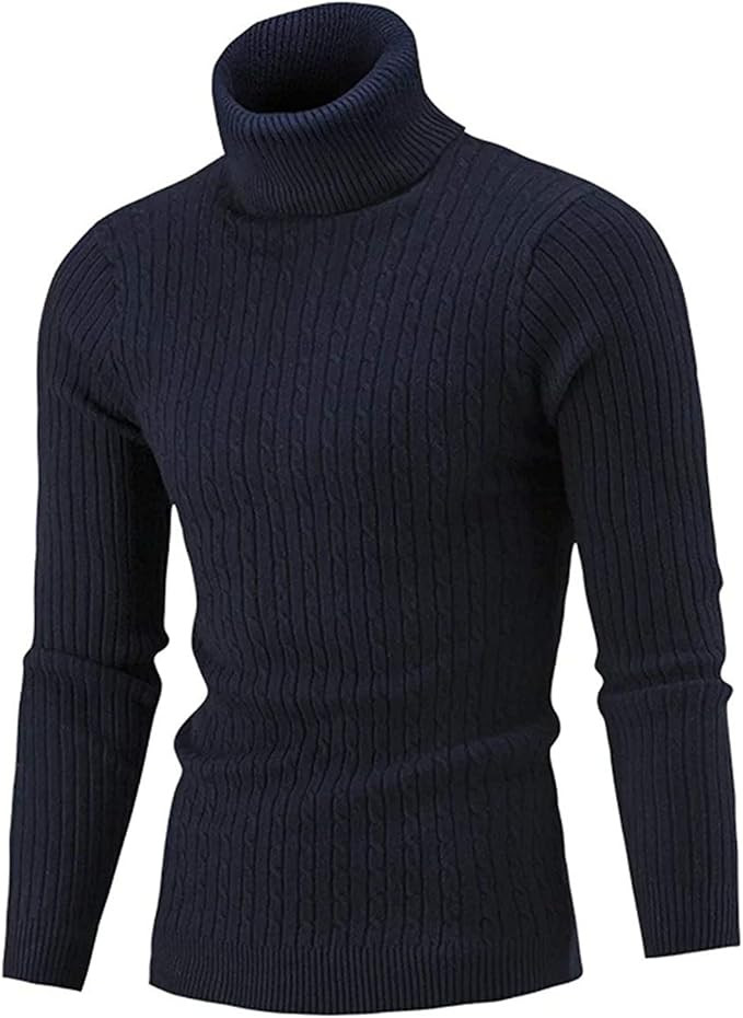 QZH.DUAO Men's Casual Slim Fit Turtleneck Pullover Sweaters Tops with Twist Patterned | Amazon (US)
