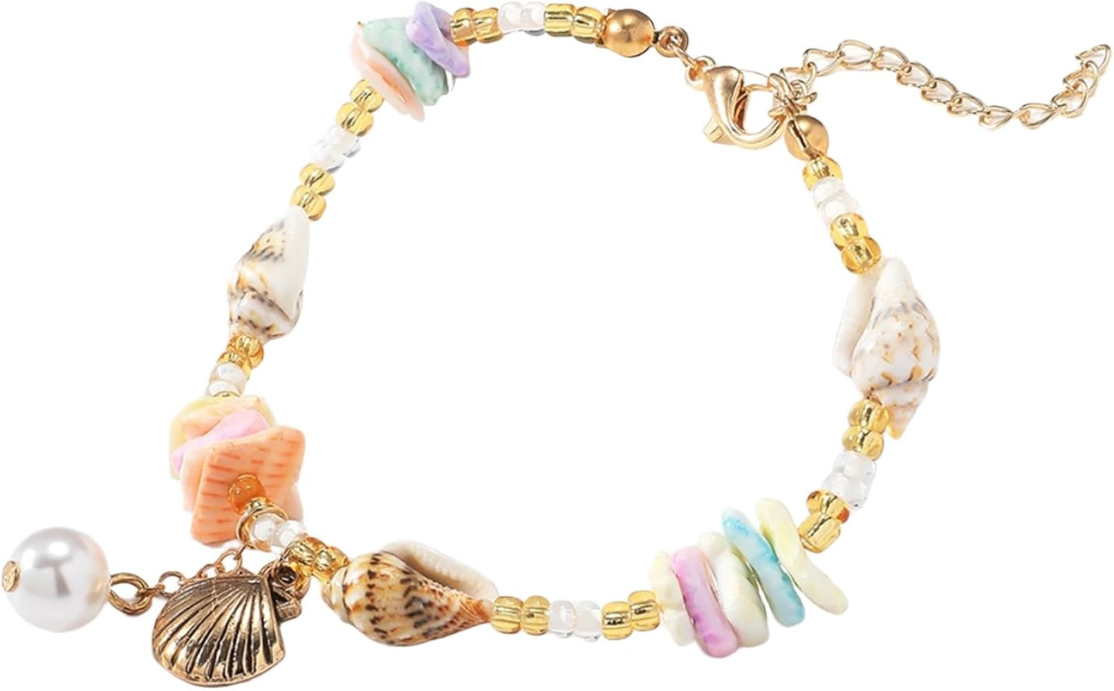 Boho Beaded Bracelets for Women Gold Silver Starfish Shell Conch Pendant Bracelets Stretch Bangle... | Amazon (US)