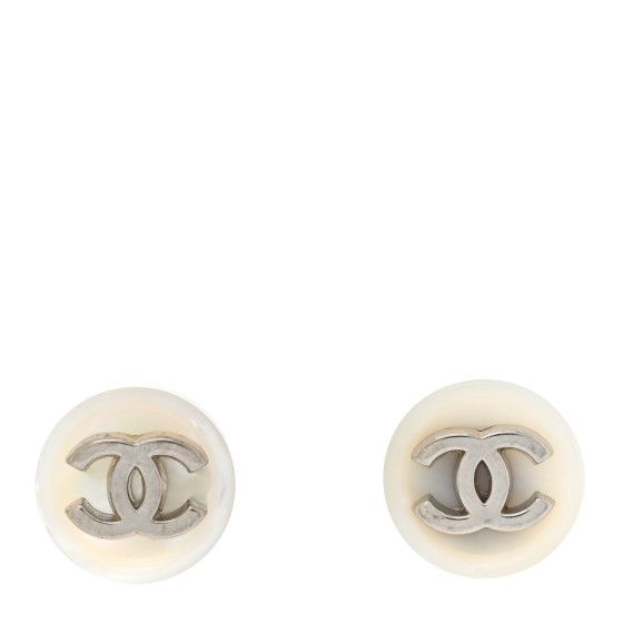 Chanel Resin CC Round Earrings White Silver | FASHIONPHILE (US)