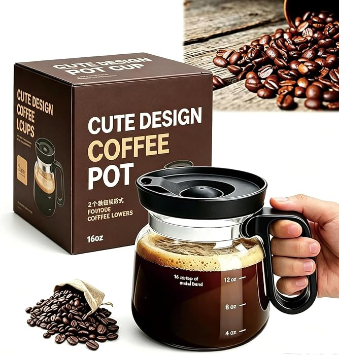16 Oz Glass Coffee Mug in Coffee Pot Shape, Heatproof Large Capacity Cup,Mini Mocha Coffe\ud835\u... | Amazon (US)