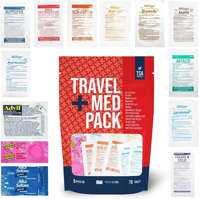 Travel Medicine Kit - 78-Piece TSA-Approved Medication Pack for Flights, Cruises & International ... | Amazon (US)