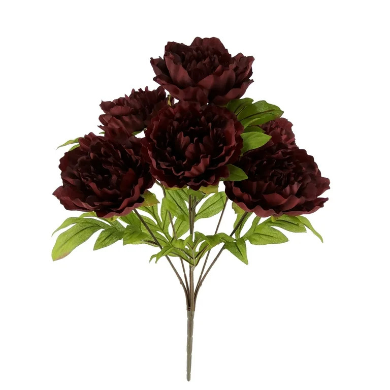 Mainstays Indoor 19in Artificial Polyester Peony Bush, Burgundy Color. | Walmart (US)
