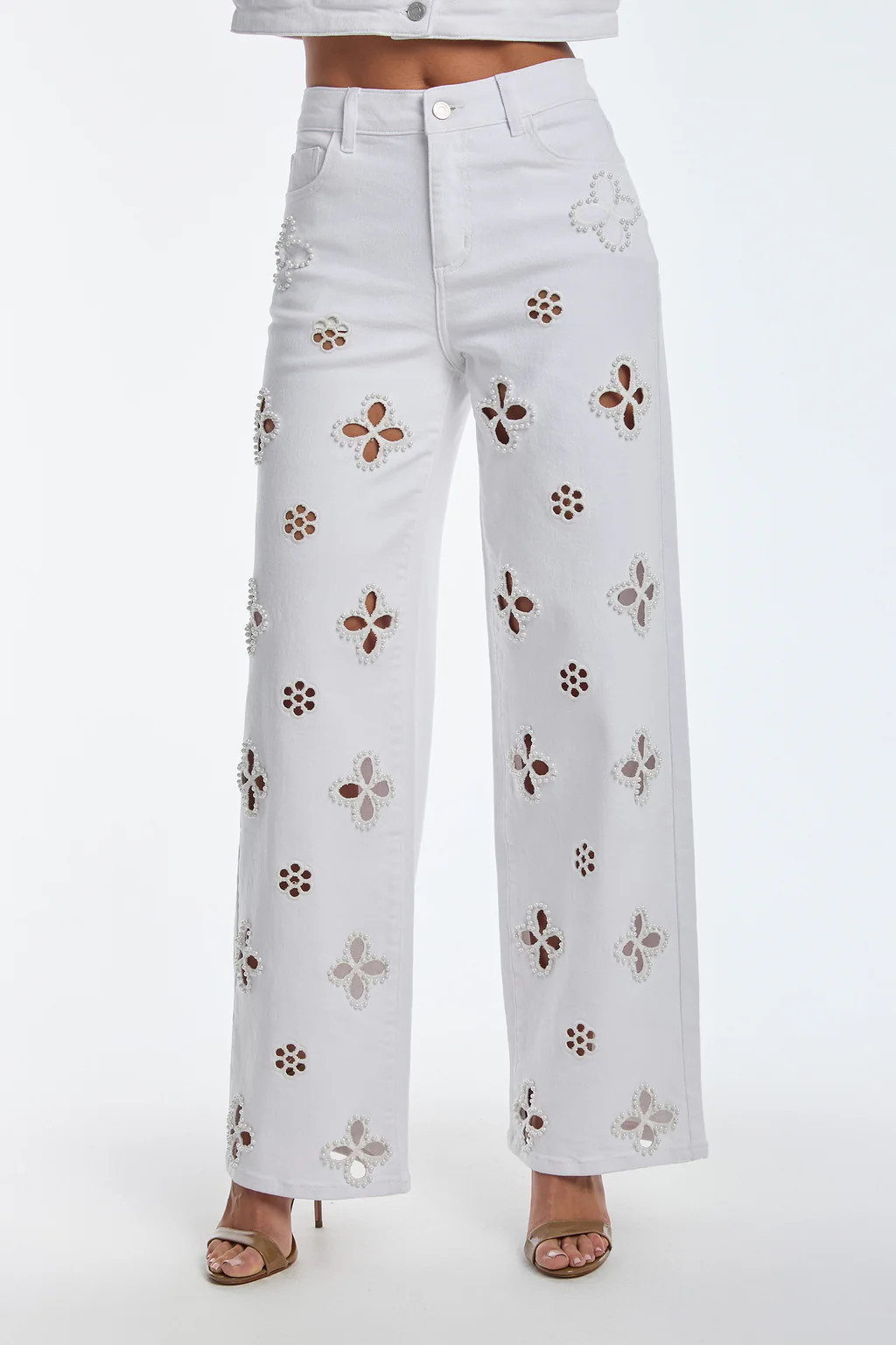 Kaia Pearl High Rise Jean - White | The Noli Shop