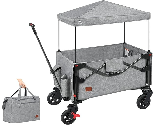 EVER ADVANCED Foldable into Bag Travel Wagon Stroller for 2 Kids & Cargo, Collapsible Toddler Wag... | Amazon (US)