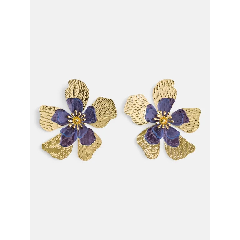 Free Assembly Women's Sculpted Flower Stud Earrings | Walmart (US)