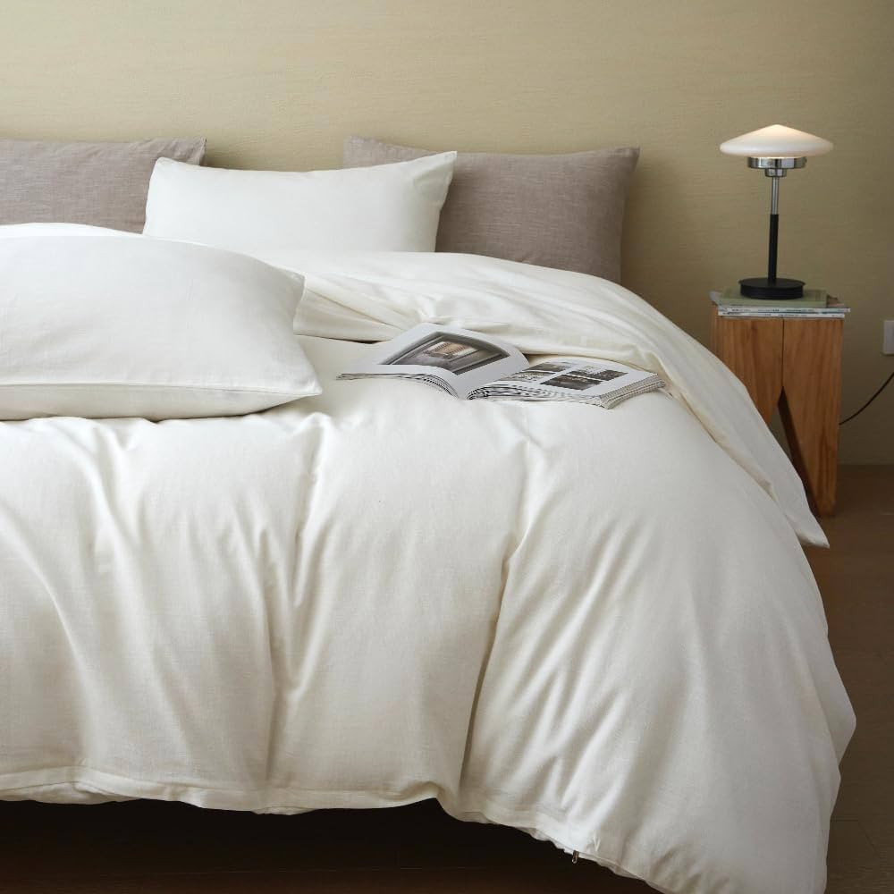 Stonewashed Cotton/Linen King Duvet Cover, 3-Piece Comforter Cover Set, Breathable and Skin-Frien... | Amazon (US)