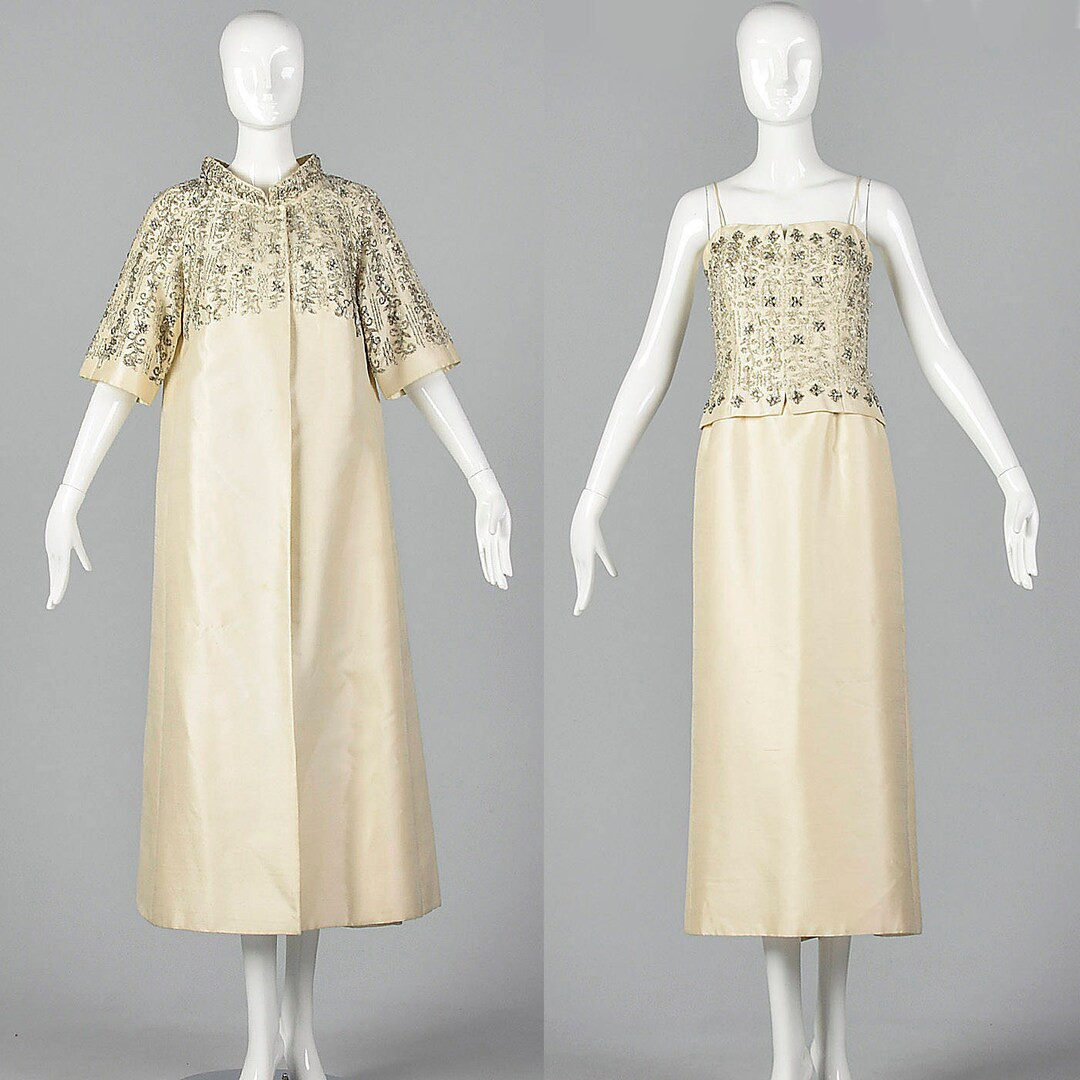 1960s Wedding Dress Ensemble Formal Spring Opera Coat Bridal Gown Outfit Set Beaded Ivory Two Pie... | Etsy (US)