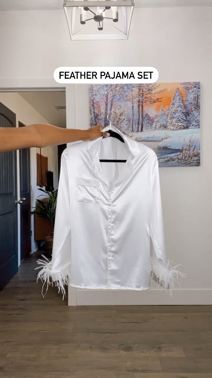 PJ set(gift): I am 5’4” wearing a small. It has an elastic waistband, functional buttons & chest pocket. Great for a bride to be. It does come in 10 colors. •Heels: They fit true to size. 

bride to be, white pajamas, feather pajamas, pj set, Valentine’s Day pajamas, wedding pajamas 

#LTKunder50 #LTKFind #LTKwedding