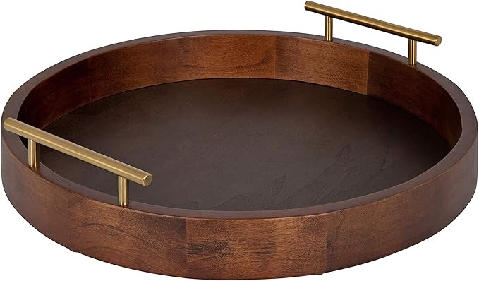 Kate and Laurel Lipton Mid-Century Modern Round Wooden Tray, 15.5" Diameter, Dark Walnut Brown wi... | Amazon (US)