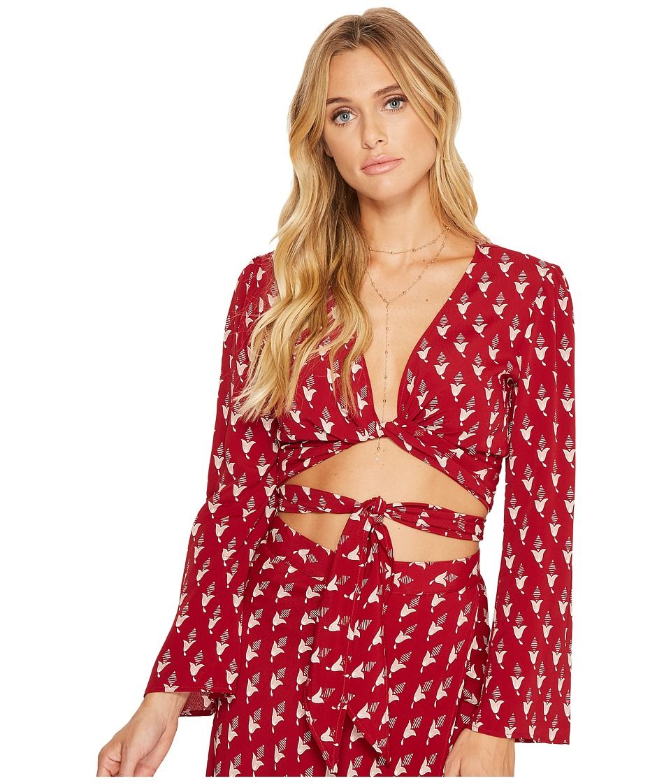 Flynn Skye - Bell Long Sleeve That's A Wrap Crop Top (Flaming Tulips) Women's Clothing | 6pm