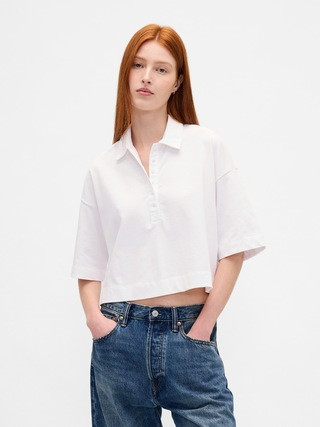 Organic Cotton VintageSoft Heavyweight Crop Polo Shirt | Gap (US)