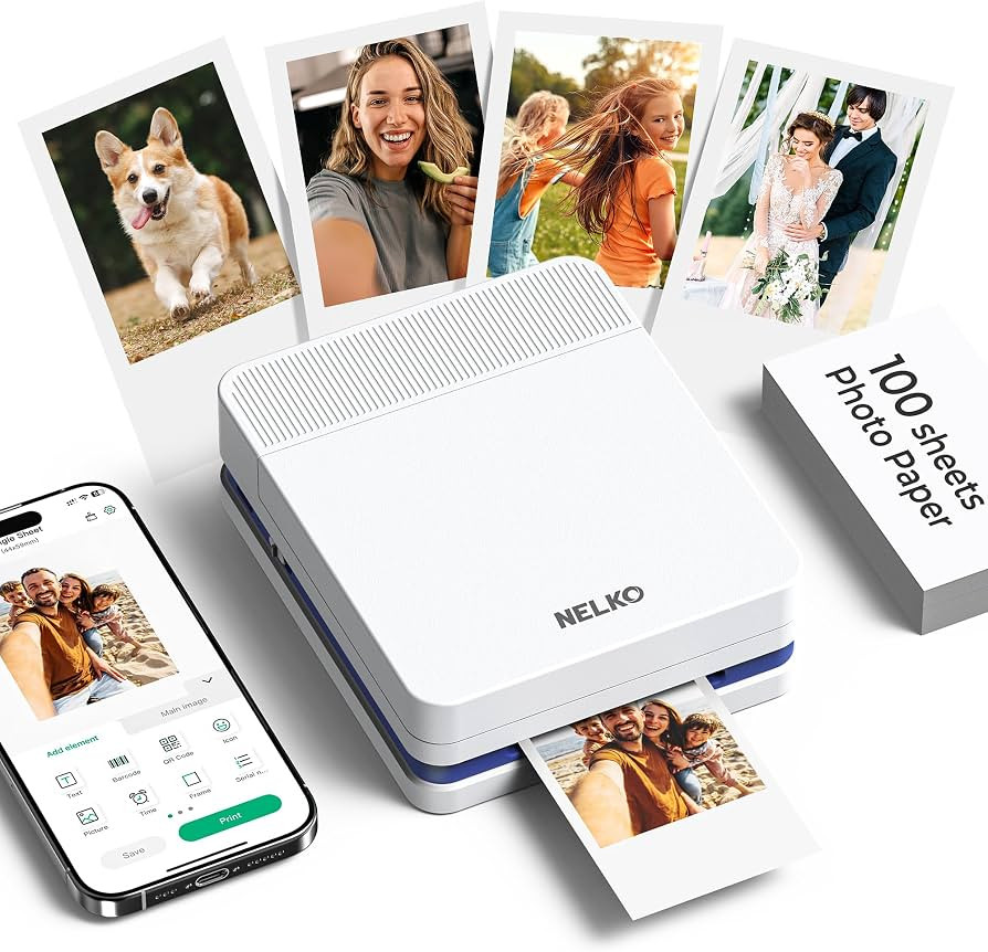 Nelko Portable Photo Printer, PP03 Color Mini Photo Printer for iPhone & Android, with 100 Sheets... | Amazon (US)
