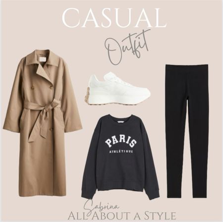 Casual outfit. Perfect for running errands or dropping off the kids on those cool mornings. #casual #casualwear #fashion #trenchcoat. #leggings #sweatshirt #sneakers 

#LTKfamily #LTKstyletip