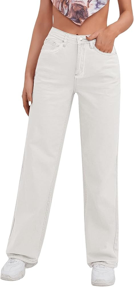 SweatyRocks Women's Casual Boyfriend Jeans High Rise Denim Pants with Pocket | Amazon (US)