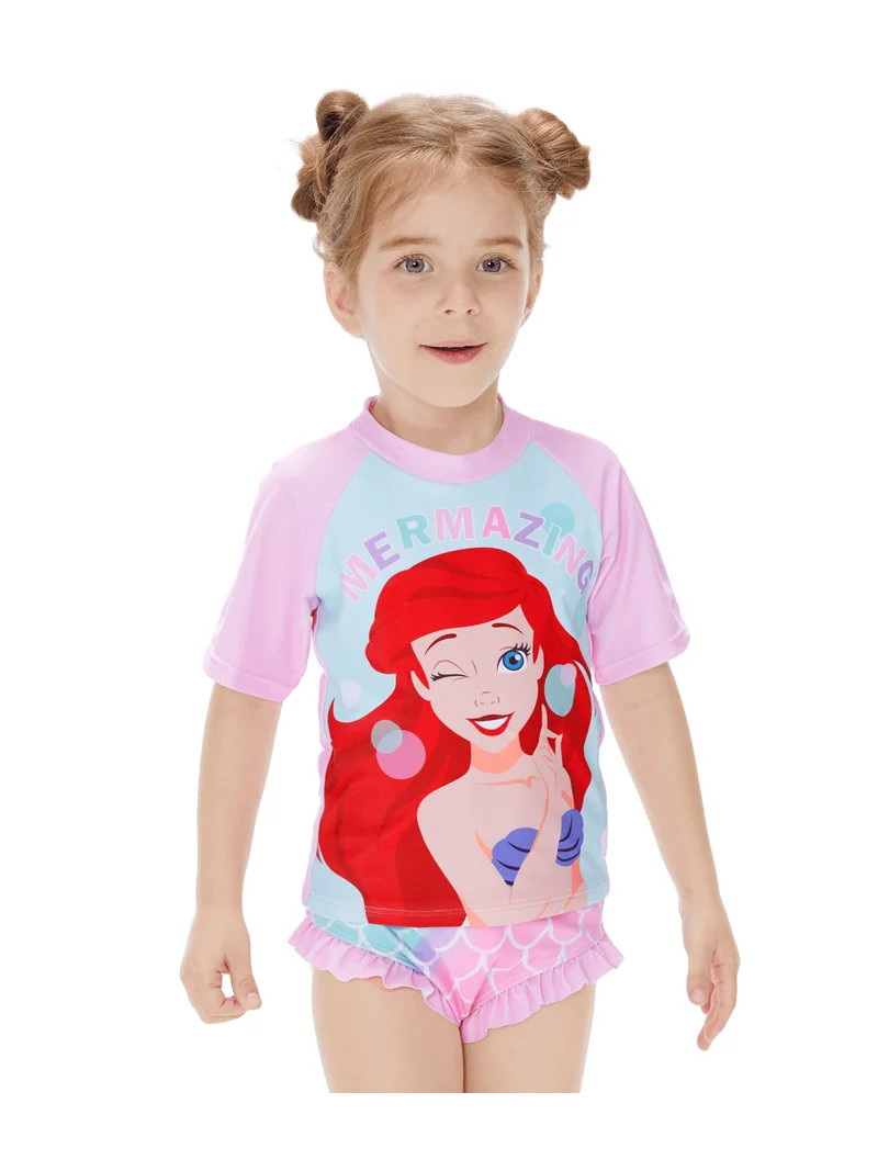 Disney Princess Toddler Girls Swimsuit Ariel Rapunzel Tiana Rash Guard 2 Pieces Set Sizes 2-6 | Walmart (US)