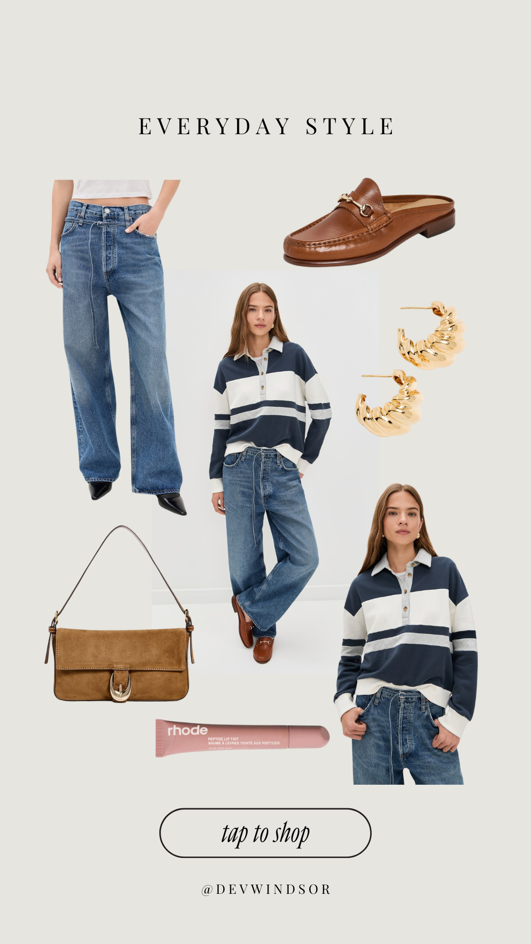 ✨ Everyday style, elevated ✨ Classic rugby top, relaxed denim, and timeless accessories for the perfect off-duty uniform. 🤍 

 #LTKStyleTip #LTKShoeCrush #LTKItBag
