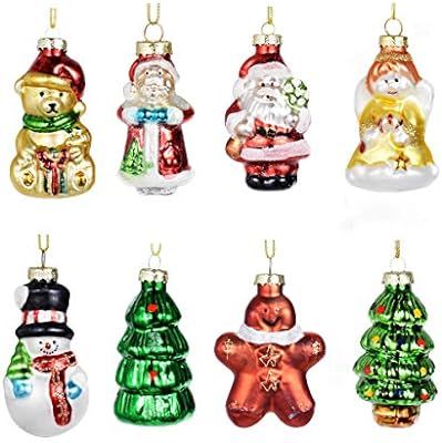 Ecosides Pack of 8 Painted Glass Figurine Christmas Ornaments Hanging Ornaments for Christmas Tre... | Amazon (US)