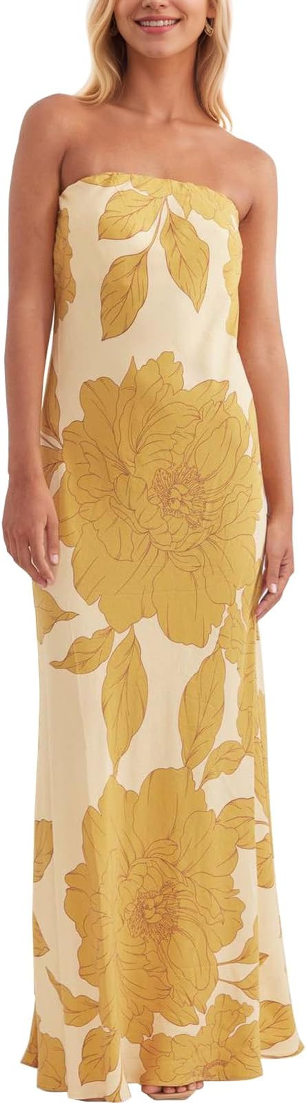 ACOSAP Women Y2k Strapless Maxi Dress Summer Backless Floral Long Tube Dress Off Shoulder Cocktai... | Amazon (US)