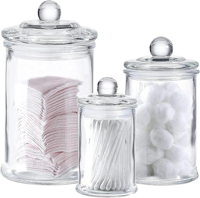 Whole Housewares - Set of 3 Bathroom Canisters - Storage Container Jars - Premium Glass Apothecar... | Amazon (US)