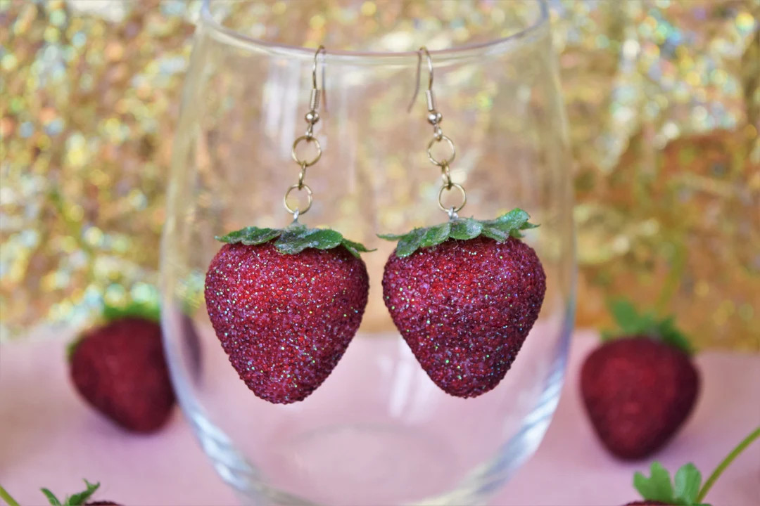 Sparkling Strawberry Dangle Earrings | Etsy (US)