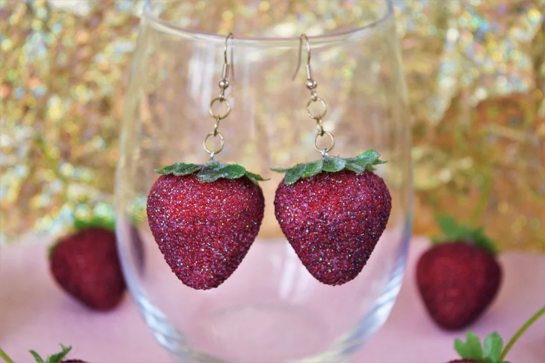 Sparkling Strawberry Dangle Earrings | Etsy (US)