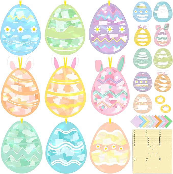 Renbuzhu 48PCS Easter Crafts Bulk: Eggs Paper Suncatchers DIY Kit for Activities Decorations, Win... | Amazon (US)