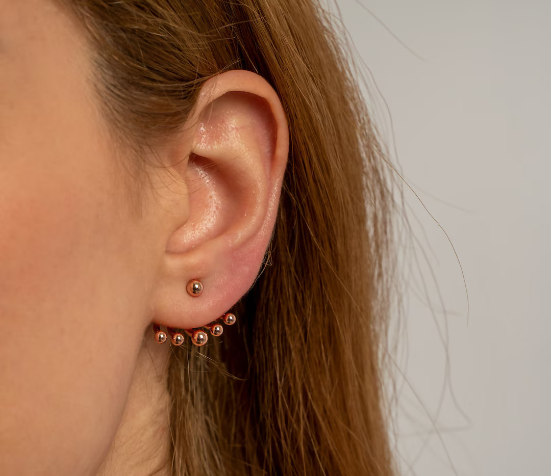 Ball Ear jacket, Front and Back Earrings, Minimal ear jacket, Ball-shaped ear jacket earrings, Mi... | Etsy (US)