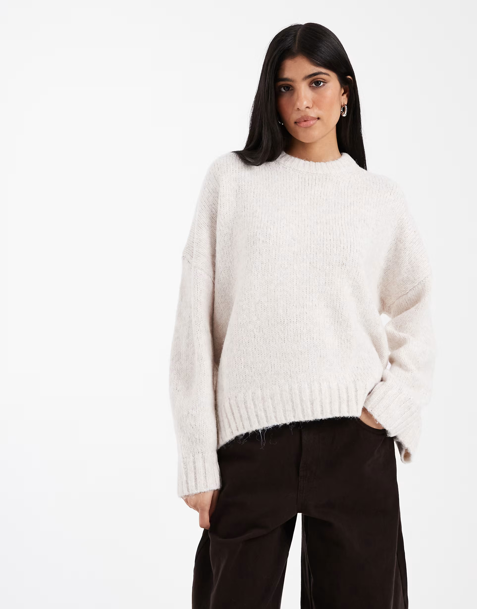 ASOS DESIGN oversized crew neck sweater with curved hem in cream | ASOS | ASOS (Global)