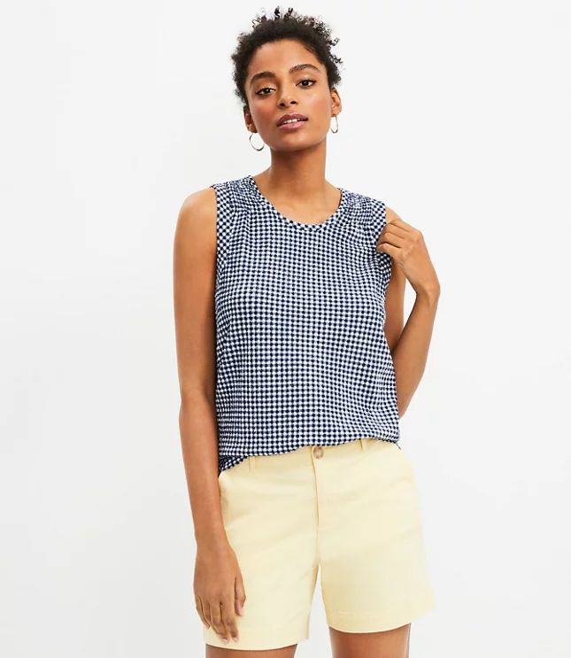 Petite Gingham Smocked Shoulder Tank Top | LOFT