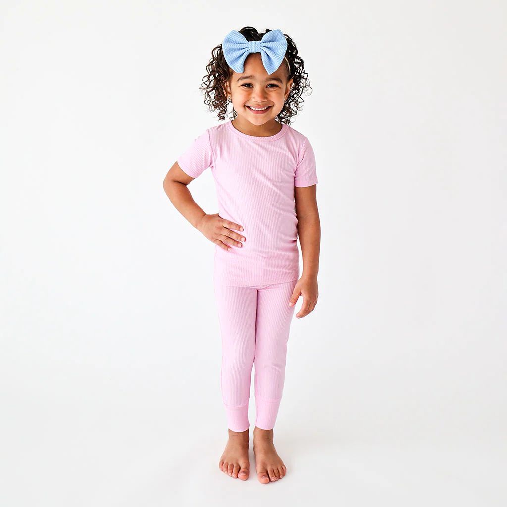 Ribbed Solids Pink Short Sleeve Toddler Pajamas | Posh Pink Ribbed | Posh Peanut