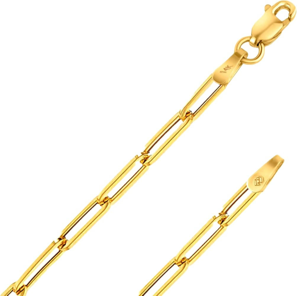 Italian Fashions REAL Solid 14K Yellow Gold 1.50mm - 4.5mm Diamond-Cut Polished Capsule Paperclip... | Amazon (US)