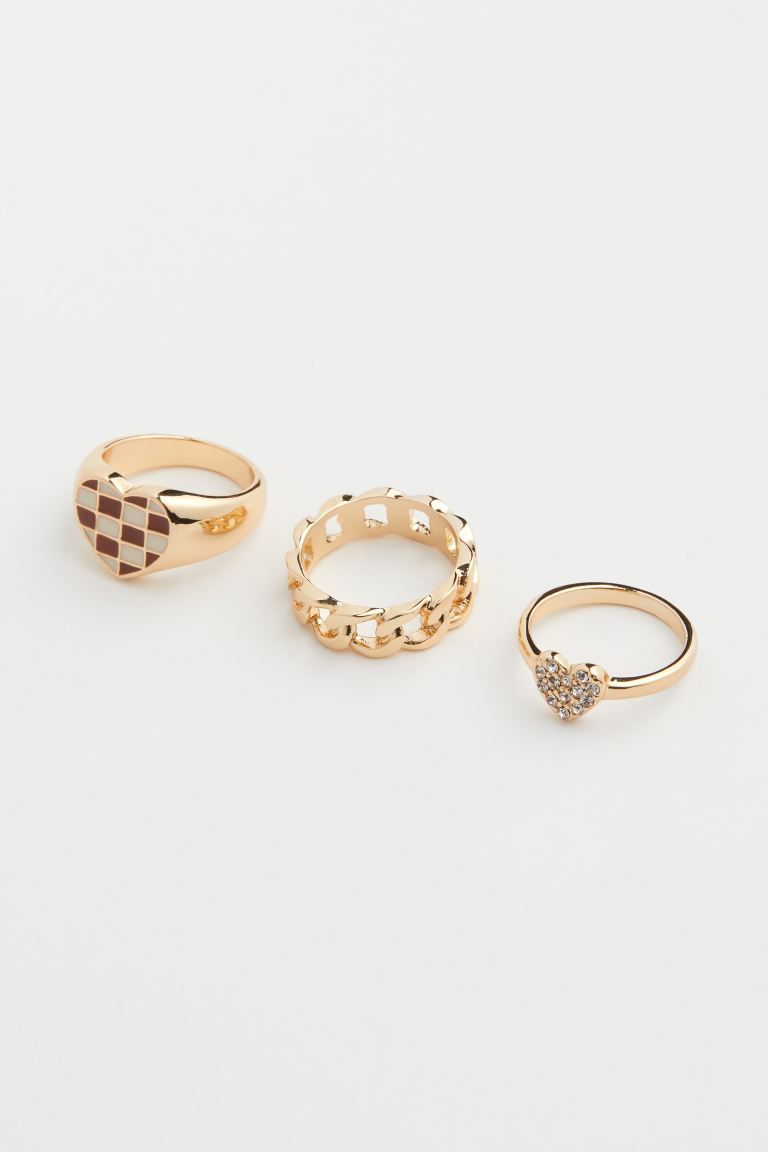 3-pack Rings - Gold-colored/brown - Ladies | H&M US | H&M (US)