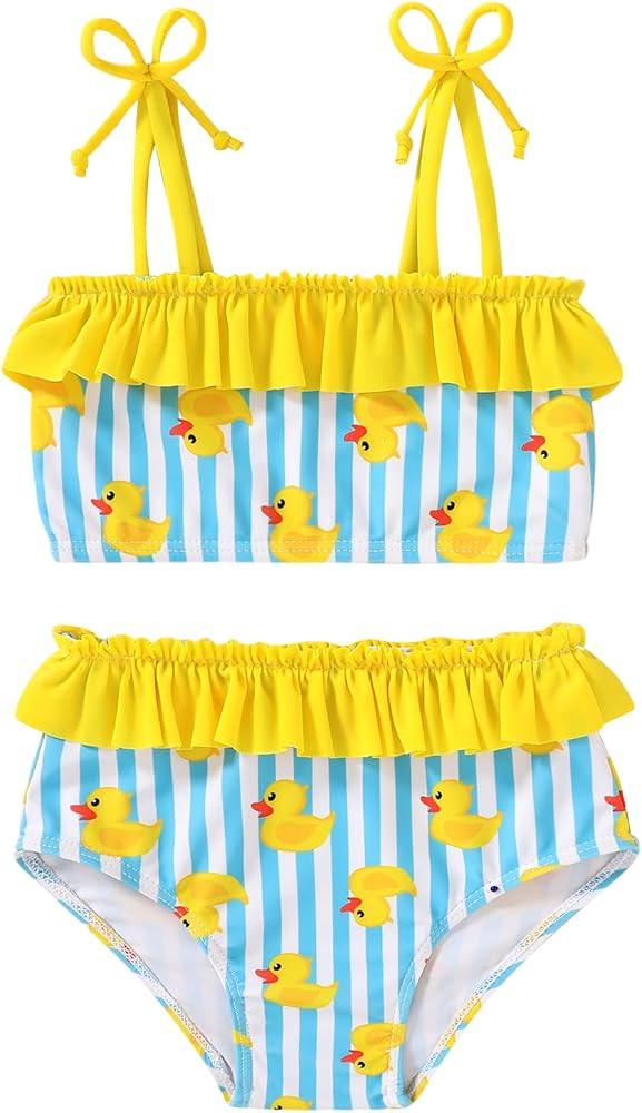 Toddler Swimsuit Girl Two Piece Bathing Suit Ruffle Adjustable Straps Bikini Set Baby Summer Beach Swimwear | Amazon (US)