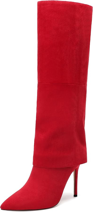AMBELIGHT Women's Fold Over Knee High Boots - Stiletto Heel, Pointed Toe, Pull On, Slouchy Stretc... | Amazon (US)