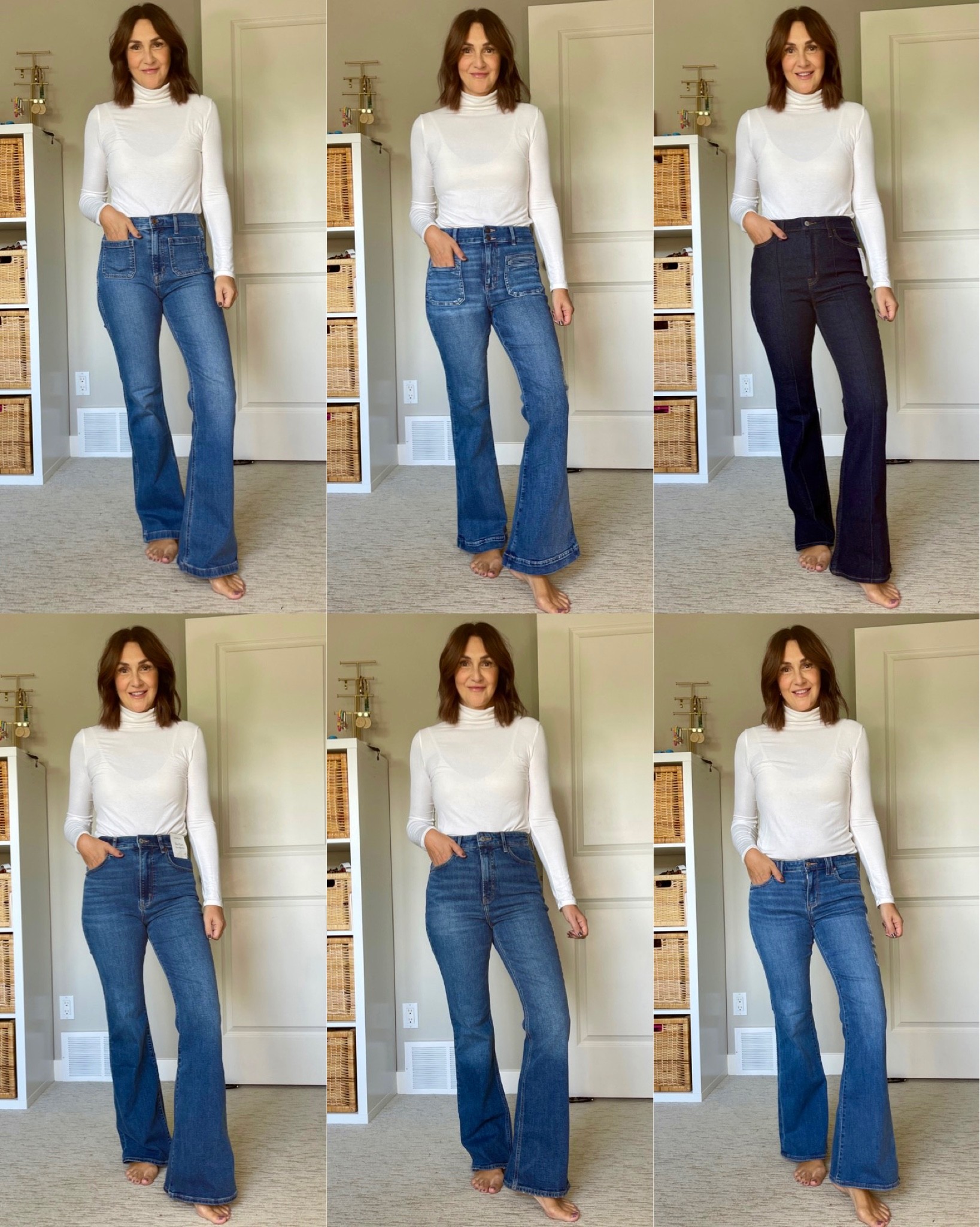 On the hunt for the perfect flare jeans? I’m 5’ 7” and usually a size 4 or 27
Top row:
1. Gap High rise 70s flare jeans, size 27 regular 
2. American Eagle Next level super high waisted flare jean, size 6
3. Old Navy higher waisted pin tuck flare jeans, 4 regular
Bottom row:
4. Abercrombie ultra high rise flare jean, 27 regular. 👉 Use code AFJEN25 for 25% off!
5. Old Navy extra high rise secret slim pocket flare jeans, 4 regular (couldn’t find online, linked similar)
6. American Eagle next level low rise flare jean, 4 regular 
All have 1% elastane except the two AEO pairs, they have 2%


#LTKSeasonal #LTKstyletip #LTKunder100