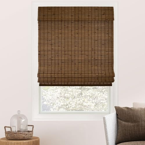 CHICOLOGY Bamboo Roman Shades - Designer Eco-Friendly Light Filtering Window Blinds, Ideal for Home & Patio, Premium Quality, Pinecone, 34" W X 64" H | Amazon (US)