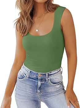 PINKMSTYLE Womens Basic Fitted Square Neck Tank Tops Double Lined Summer Tops Cute Sleeveless Shi... | Amazon (US)
