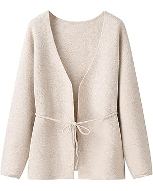 Women's Classic Coat Open Front Bowed Belted Oversized Long Jacket Wrap Cardigan Coatigan with Ti... | Amazon (US)